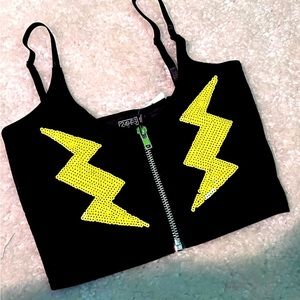 NWT $50 24 HRS | Zip Cami Top with Lightning Bolt Sequin Appliqués | XS
